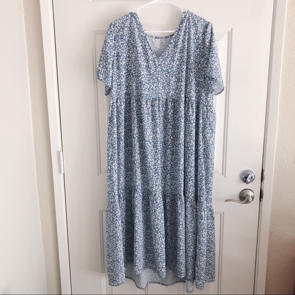Blue Floral Print Maxi Dress